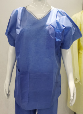 L'hôpital de SMS jetable frottent des costumes avec la couleur bleue de douilles courtes