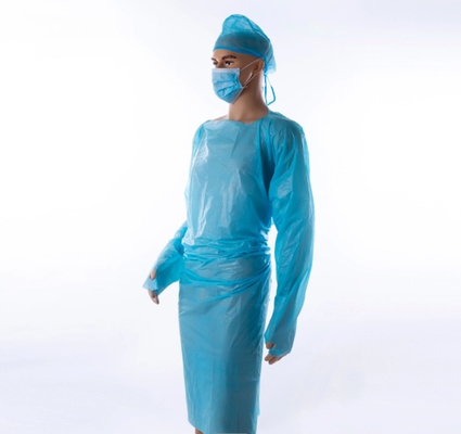 Robe jetable bleue de CPE, robes en plastique d'isolement pour le niveau 3 d'usage médical