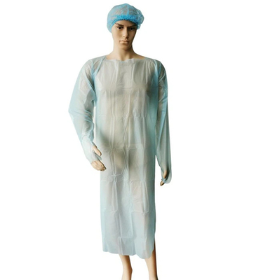 Robes bleues jetables moulées de polyéthylène avec le long côté de dos nu de douilles